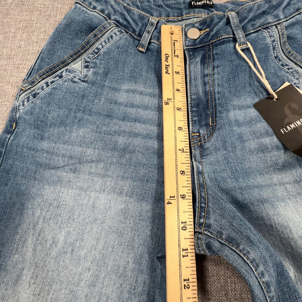 Flamingals Wide Leg Mid Waist Baggy Jeans Womens XS Blue Stitch Detail Y2K NEW - Picture 8 of 12